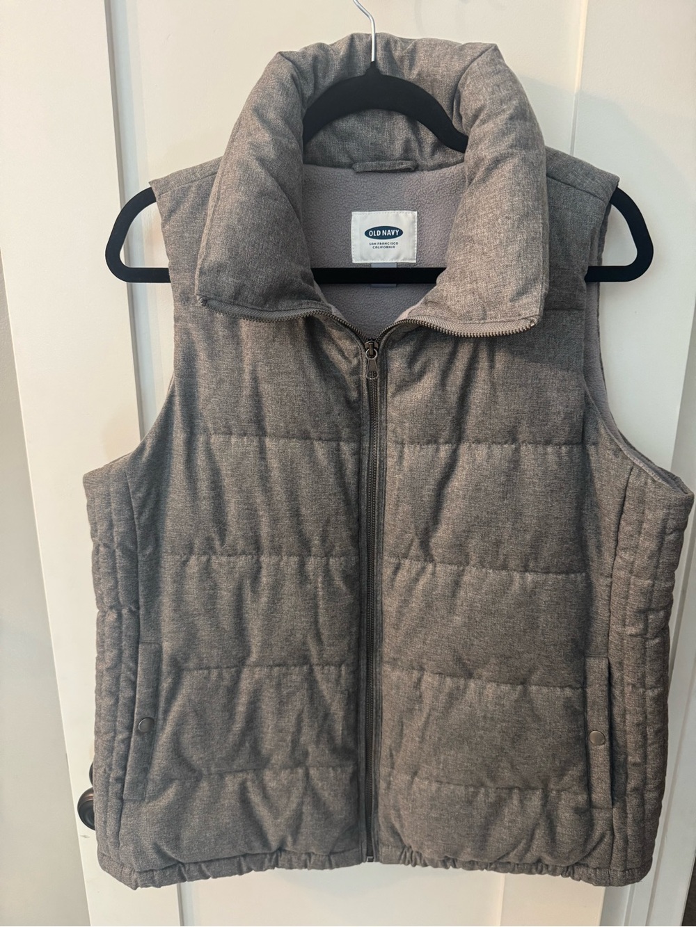 Old Navy Gray Quilted Puffer Vest Fleece Lined Snap Pockets L